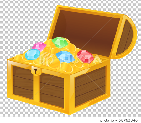 宝箱イラスト コインと宝石 赤のイラスト素材