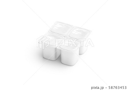 Blank 4-pack white yogurt box mockup, side view 58763453