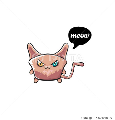 kawaii cute cat isolated on white background. Cartoon happy kitten with big eyes and speech bubble 58764015