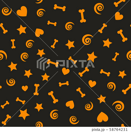 Orange pattern with bones, spirals, stars, hearts. Orange pattern with bones, spirals, stars, hearts. 58764231