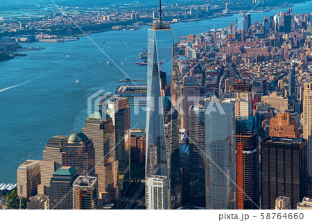 Aerial view of the Freedom Tower at One World Trade Center, Manhattan, New York Aerial view of the Freedom Tower at One World Trade Center, Manhattan, New York 58764660
