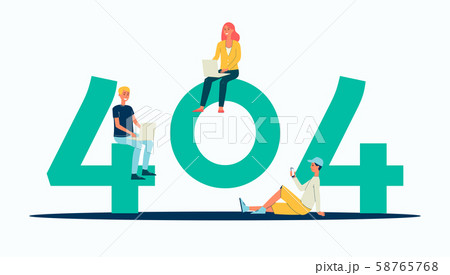 404 error code banner - isolated cartoon people sitting near giant digits i 58765768