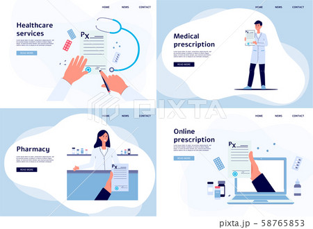 Online medical diagnosis and healthcare service set of flat vector illustrations. 58765853