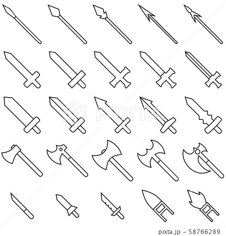 Set of 25 outline weapon icons isolated on white Set of 25 outline weapon icons isolated on white 58766289