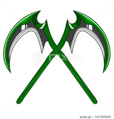 Crossed Cartoon Green Weapon Scythe. Vector 58766692