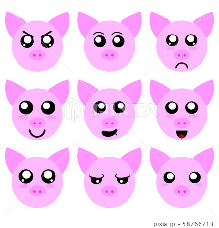 Collection of Pig Smiley Faces isolated on white Collection of Pig Smiley Faces isolated on white 58766713