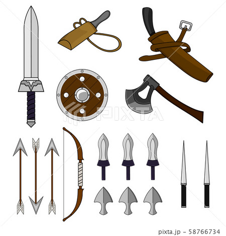 Cartoon Set of Different Weapons isolated on white Cartoon Set of Different Weapons isolated on white 58766734