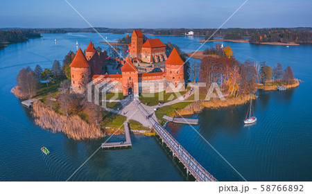 Beautiful drone landscape image of Trakai castle Beautiful drone landscape image of Trakai castle 58766892