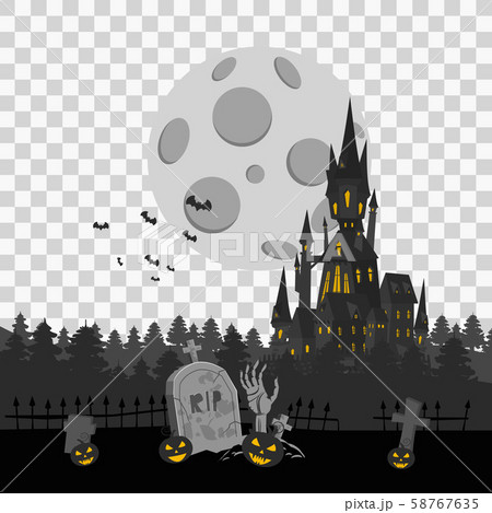 Happy Halloween Card Template Background, Dark Castle Cemetery Fog Spooky, Vector Illustration Happy Halloween Card Template Background, Dark Castle Cemetery Fog Spooky, Vector Illustration 58767635