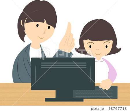 プログラミング教室で学ぶ女の子(女性講師) 58767718