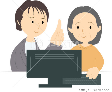 パソコン教室で学ぶシニア女性(女性講師) 58767722