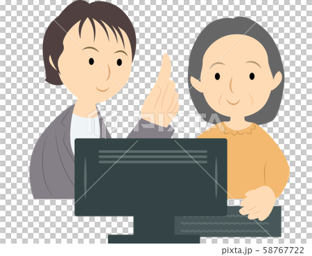 パソコン教室で学ぶシニア女性(女性講師) 58767722