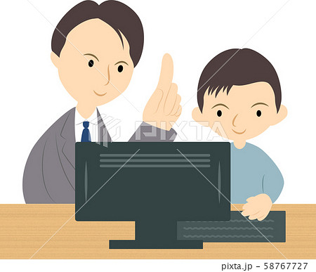 プログラミング教室で学ぶ男の子(男性講師) 58767727