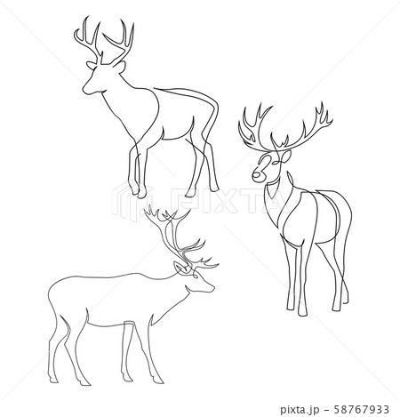 One line design silhouette of deer. Set of full height stags. Hand drawn single continuous line 58767933