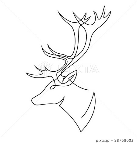 One line design silhouette of deer. Hand drawn single continuous line minimalism style. Vector 58768002