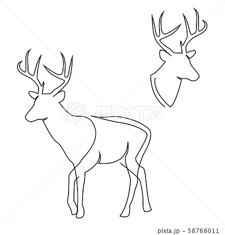 One line design silhouette of deer. Set of full height and head. Hand drawn single continuous line 58768011