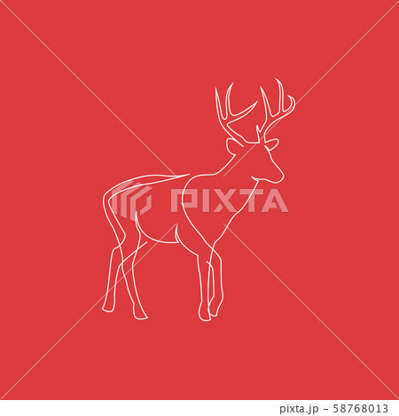 One continuous line drawing of Reindeer Christmas sign on red background. Full height deer. Vector One continuous line drawing of Reindeer Christmas sign on red background. Full height deer. Vector 58768013