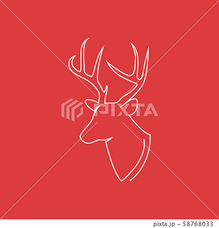 One continuous line drawing of Reindeer Christmas sign. Deer head on red background. Vector One continuous line drawing of Reindeer Christmas sign. Deer head on red background. Vector 58768033