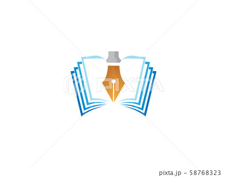 nib pen in the papers on an open book for logo design illustration on white background nib pen in the papers on an open book for logo design illustration on white background 58768323