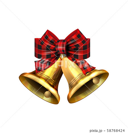 Vector illustration of shiny golden Christmas bells decorated with red bow 58768424