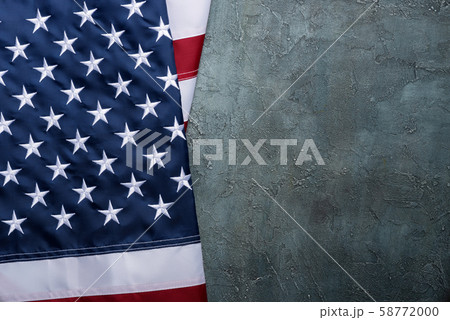 USA Flag of United States of America with embroidered stars on table top view 58772000