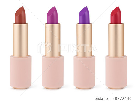 Lipstick color assortment isolated on white. Velvet matte satin airy lip stick new open. 58772440