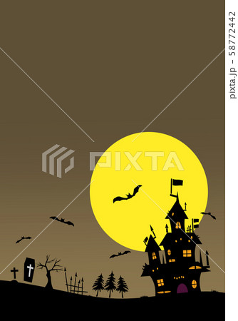 ハロウィンの背景素材. 城、コウモリ、墓。 58772442