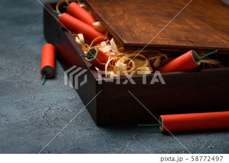Wooden box full of firecrackers 58772497