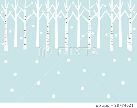 冬の森11 白樺 うさぎのイラスト素材