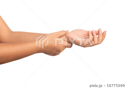 Close up women using hand touching a wrist 58775099