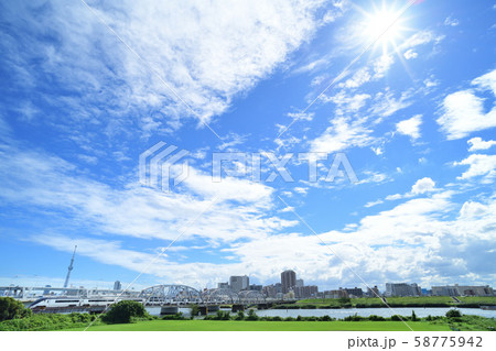雲が切れた青空の下を走る京成スカイライナー 雲が切れた青空の下を走る京成スカイライナー 58775942