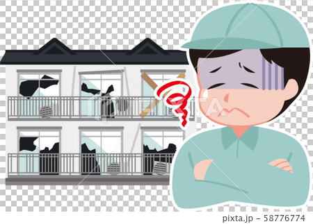 Worker in old apartment and work clothes 58776774