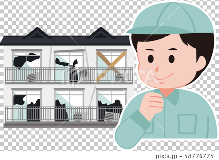 Worker in old apartment and work clothes Worker in old apartment and work clothes 58776775