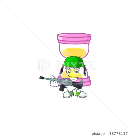 Army cartoon sandglass with character mascot shape. 58778137