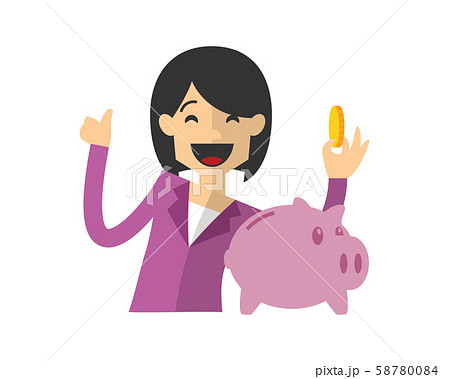 Businesswoman or employee saving a gold coin Businesswoman or employee saving a gold coin 58780084