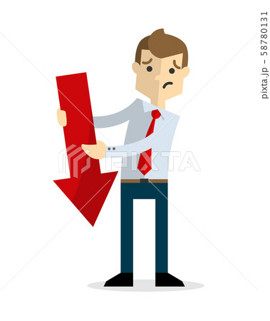 Vector of a businessman with a red down arrow Vector of a businessman with a red down arrow 58780131