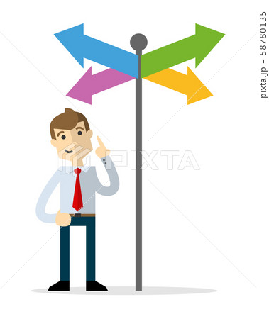 Vector of a businessman choosing a right direction 58780135