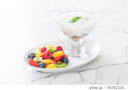 yogurt with mixed fruit (strawberry, blueberries, 58782181