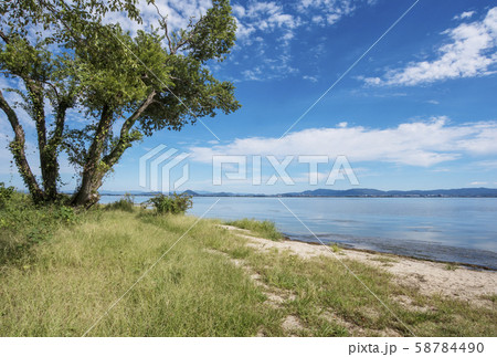 坂本城址公園から見る琵琶湖 明智光秀ゆかりの地 大津市観光スポット 坂本城址公園から見る琵琶湖 明智光秀ゆかりの地 大津市観光スポット 58784490