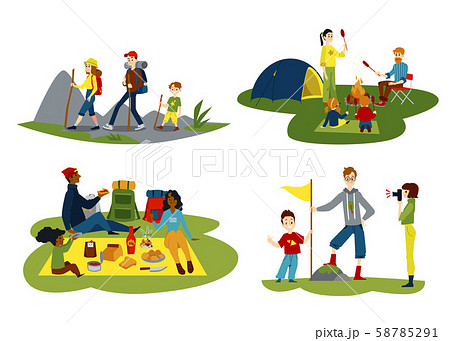 Cartoon family hiking set - parents and... - Stock Illustration [58785291]  - PIXTA