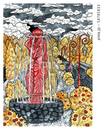Old garden with fountain and statues 58785833