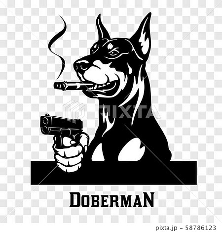 Doberman with guns - Doberman gangster. Head of angry doberman 58786123