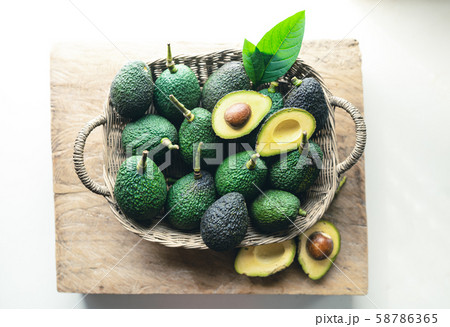 Avocado,Avocado in a wooden basket,breakfast Avocado,Avocado in a wooden basket,breakfast 58786365