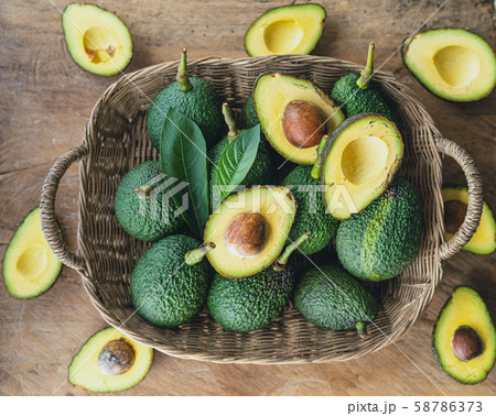 Avocado,Avocado in a wooden basket,breakfast 58786373