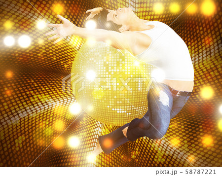 Jumping man on dotted disco background 58787221