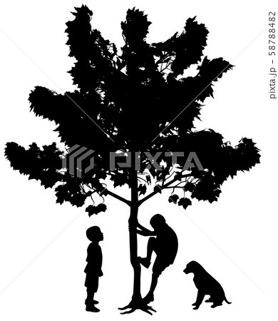 Two best friends little boys climbing up a tree 58788482