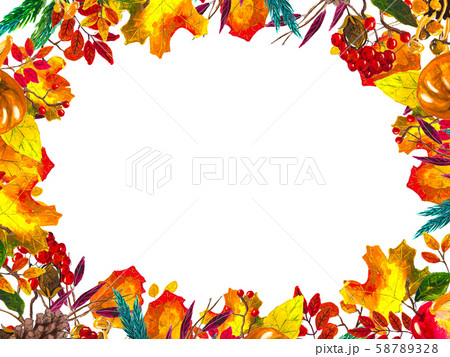 Autumn leaves border. Watercolor hand drawn frame Autumn leaves border. Watercolor hand drawn frame 58789328
