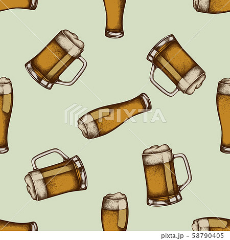 Seamless pattern with hand drawn colored mug of beer Seamless pattern with hand drawn colored mug of beer 58790405