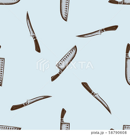 Seamless pattern with hand drawn colored Chef s knifes Seamless pattern with hand drawn colored Chef s knifes 58790608