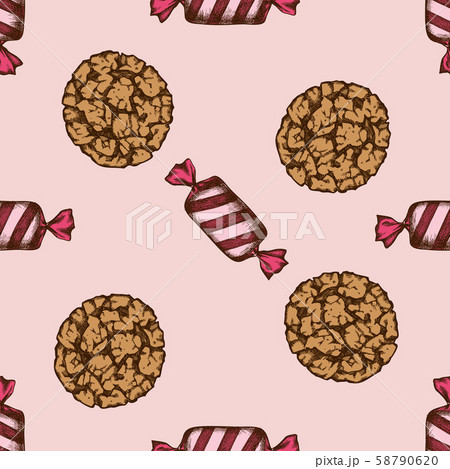 Seamless pattern with hand drawn colored candies, cookie 58790620